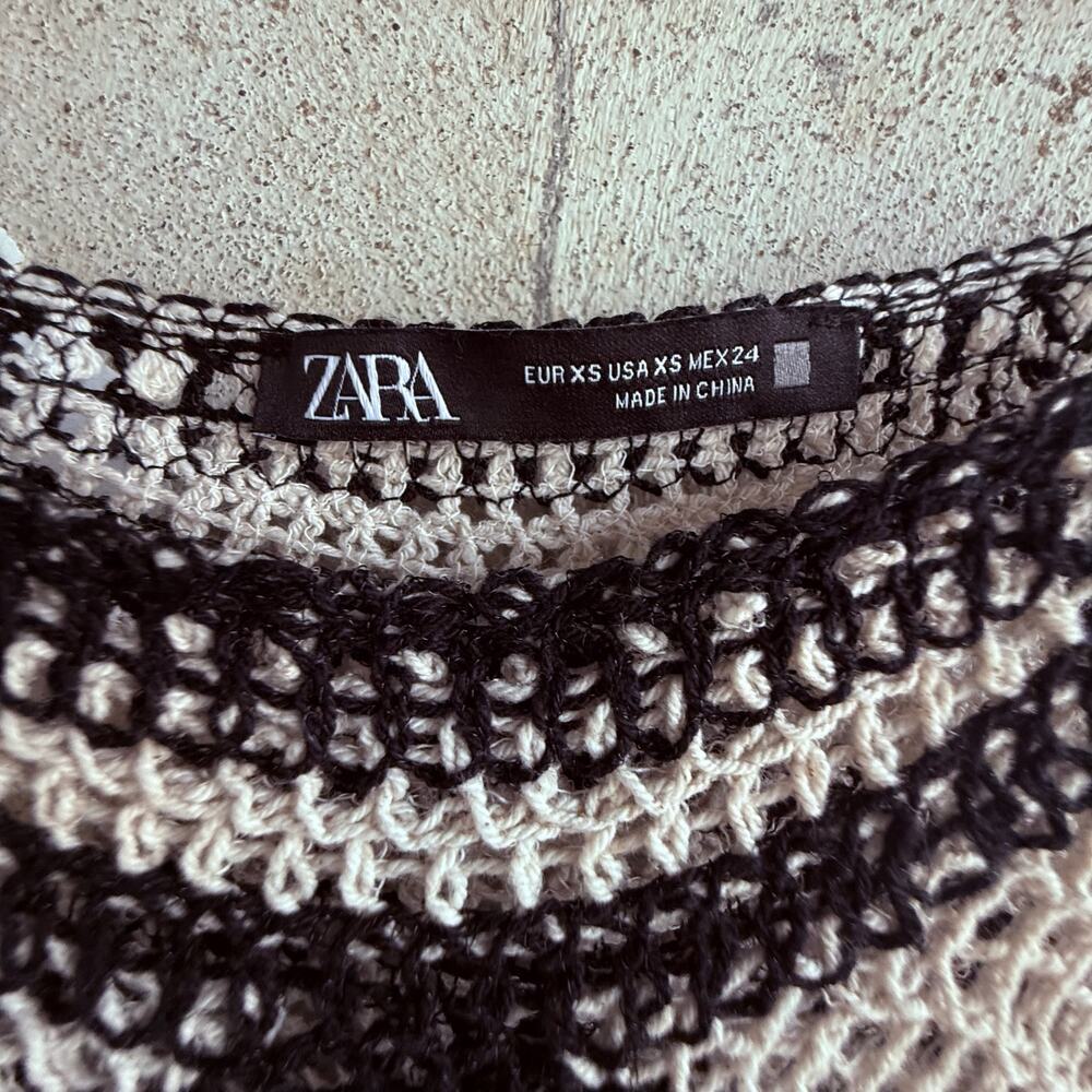 Zara Crochet Bodice Cotton Blend Mini Dress Cream Black Indie Coquette XS - Picture 5 of 9
